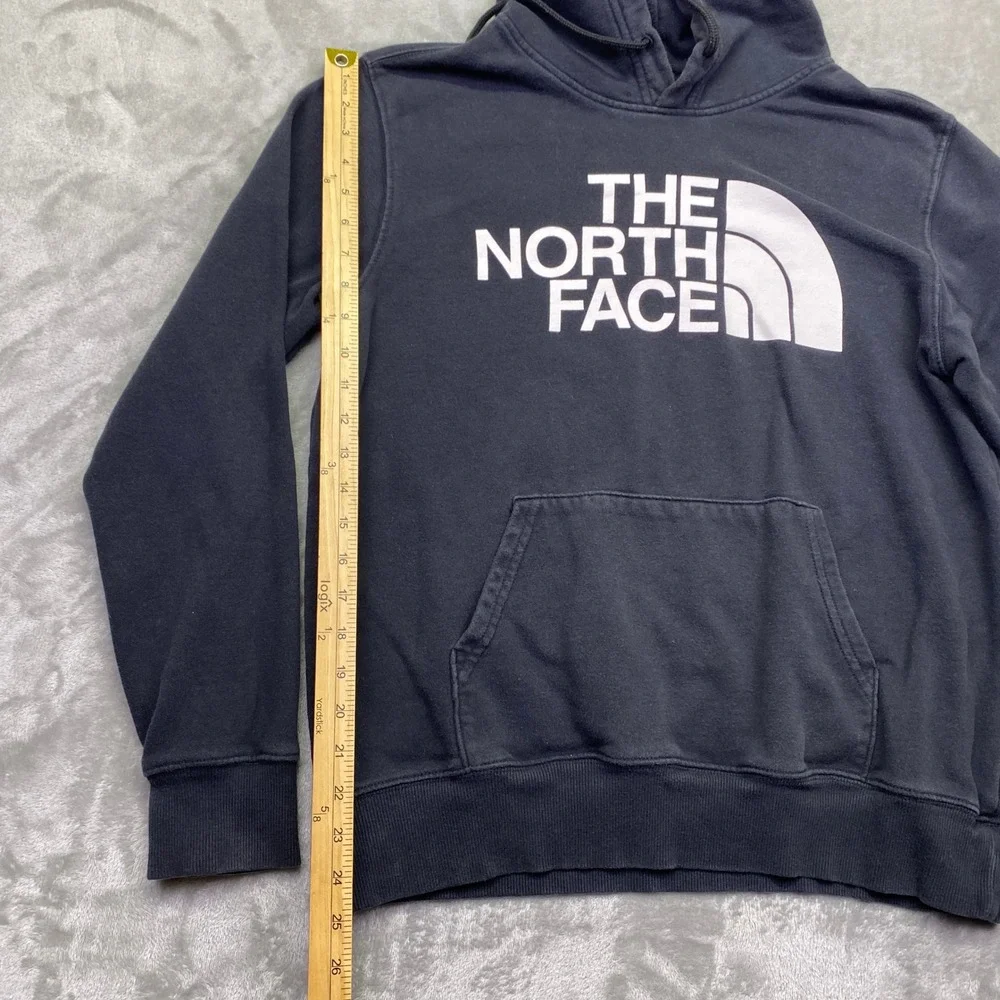 The North Face Mens Black Pullover Hoodie White Logo Fleece‎ Sweatshirt Size M